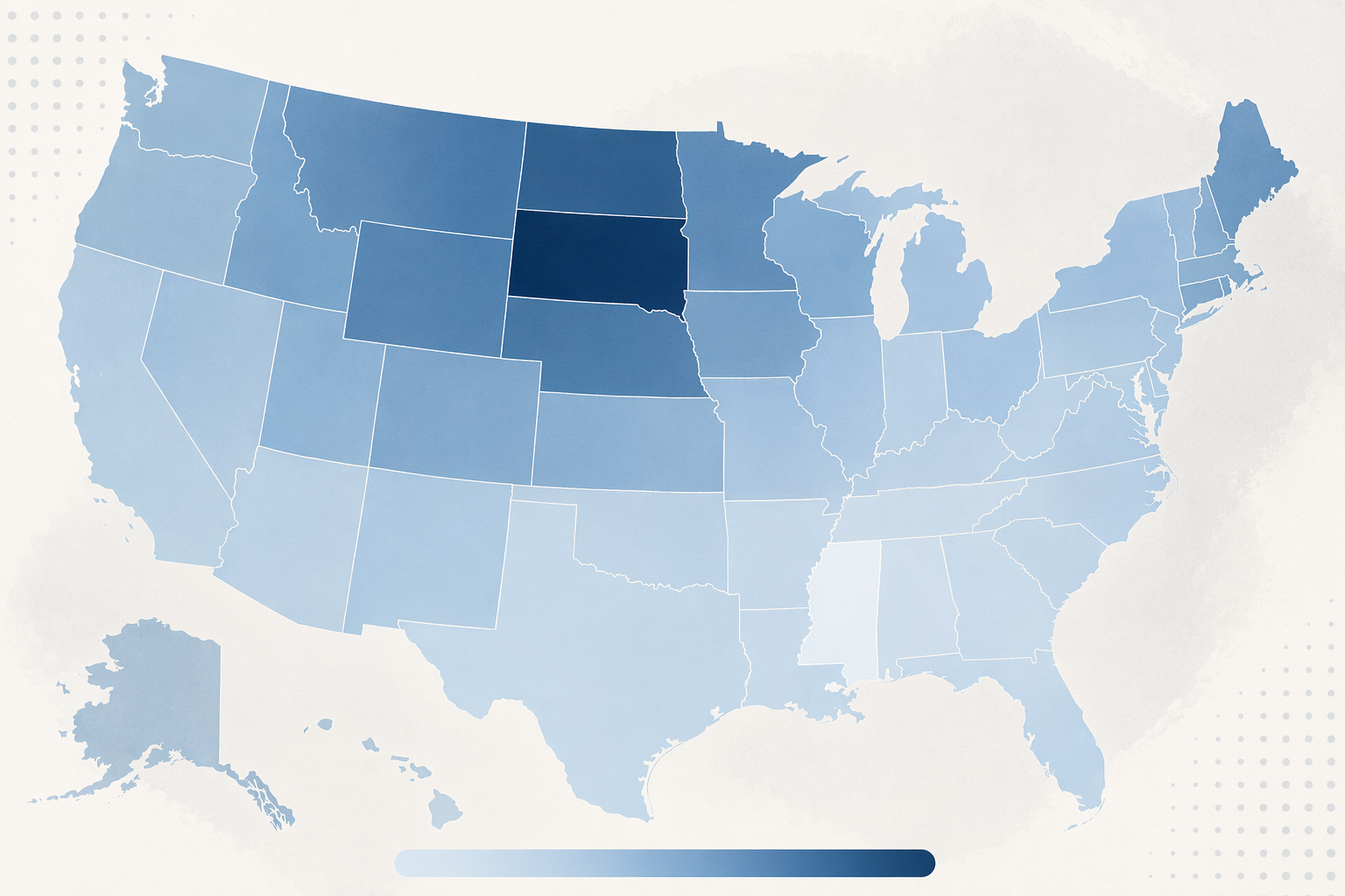 Stylized United States map showing geographic variation in companion care hourly costs